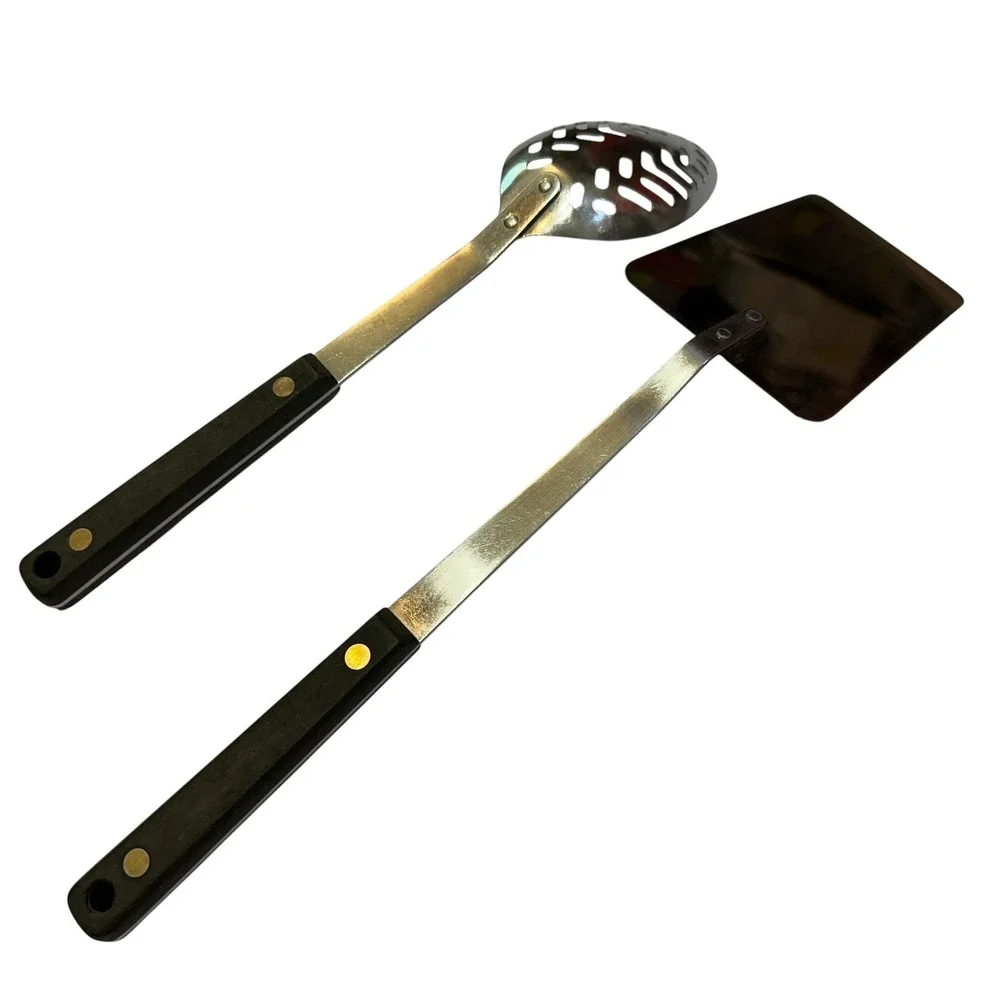 Vintage‎ Flint Ekco Stainless Vanadium Slotted Spoon and Spatula Set USA Black